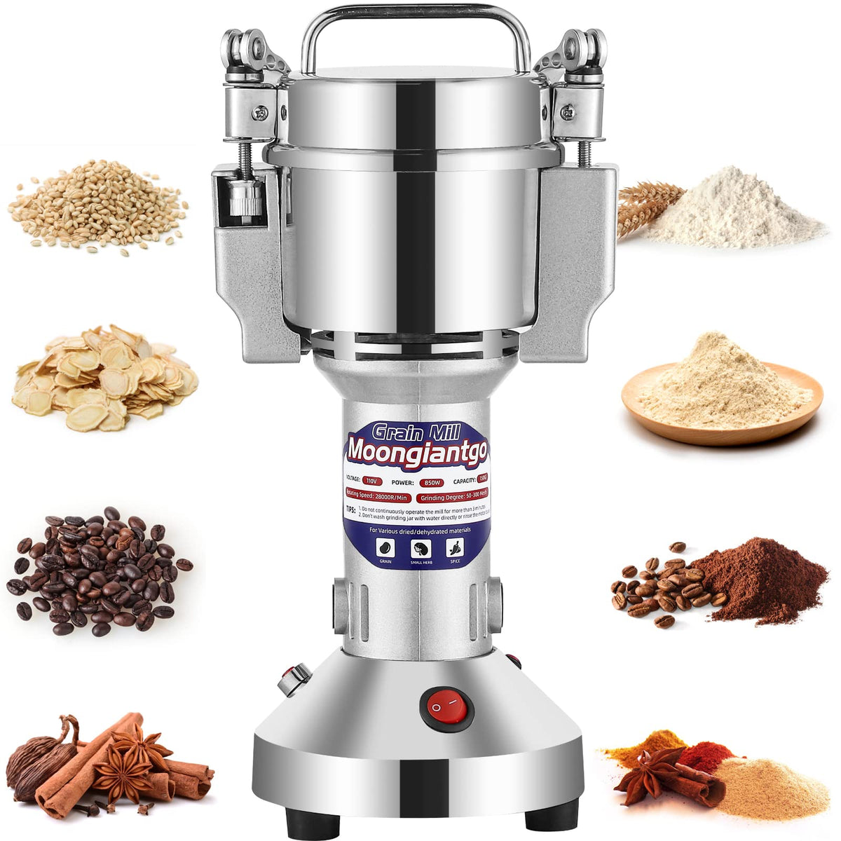 Moongiantgo grain mill grinder 150g front view for compact home use.