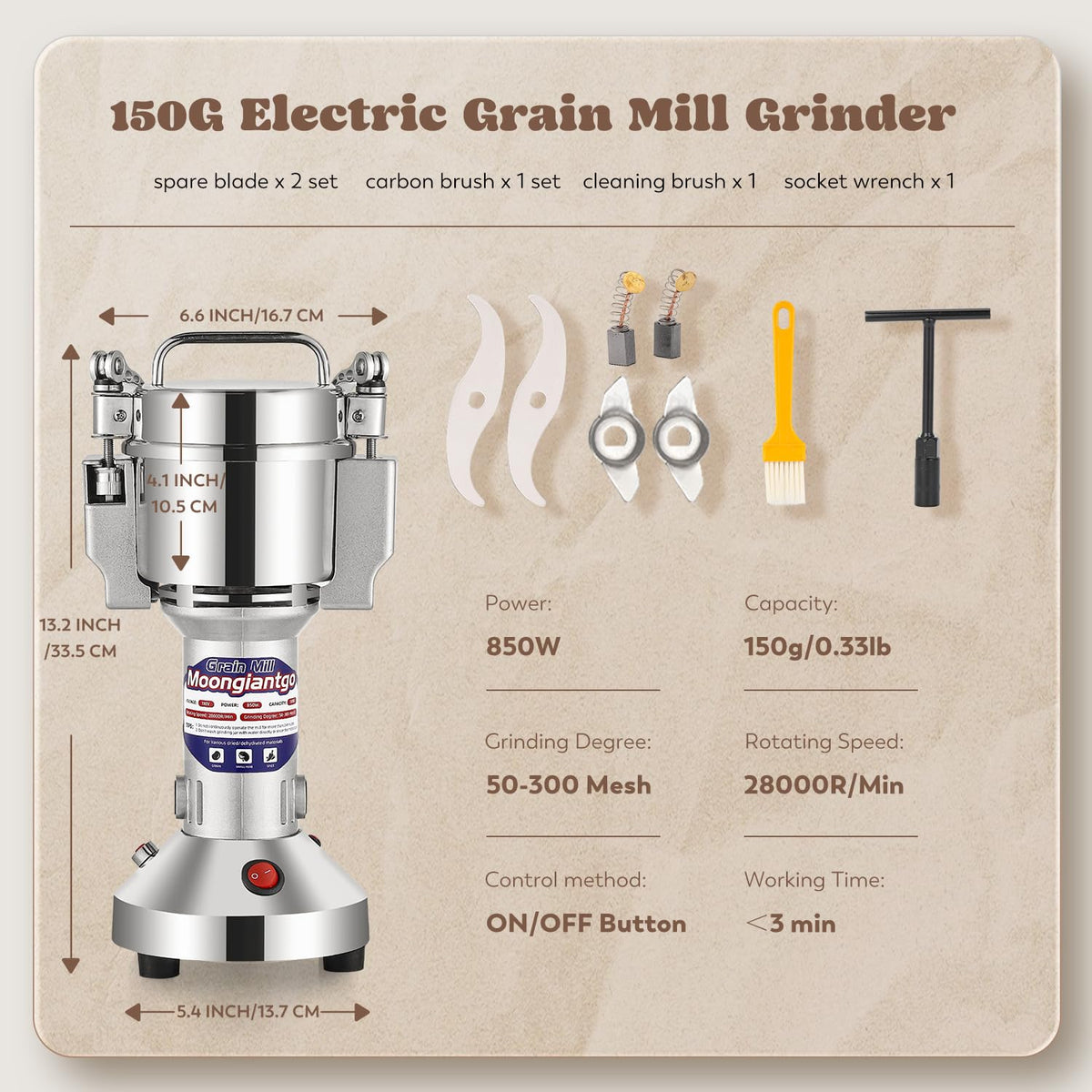 Moongiantgo grinder in use emphasizing quick results.