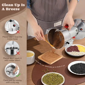 Moongiantgo spice grinder with dry grains ready for use.