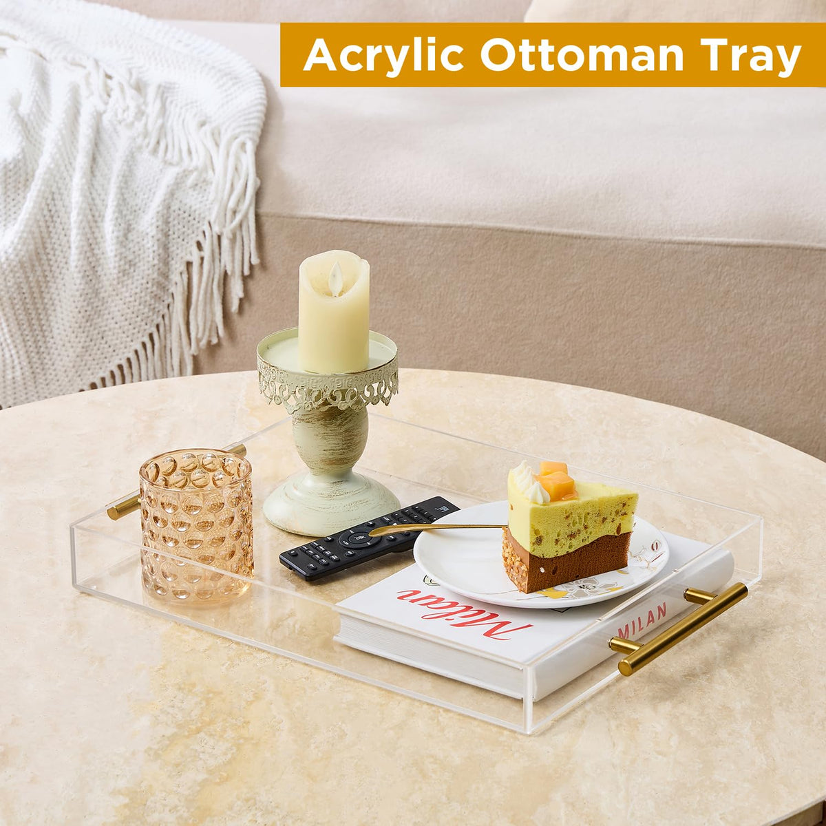 Moonlit Pond tray handle detail enables portable, spill-free serving.