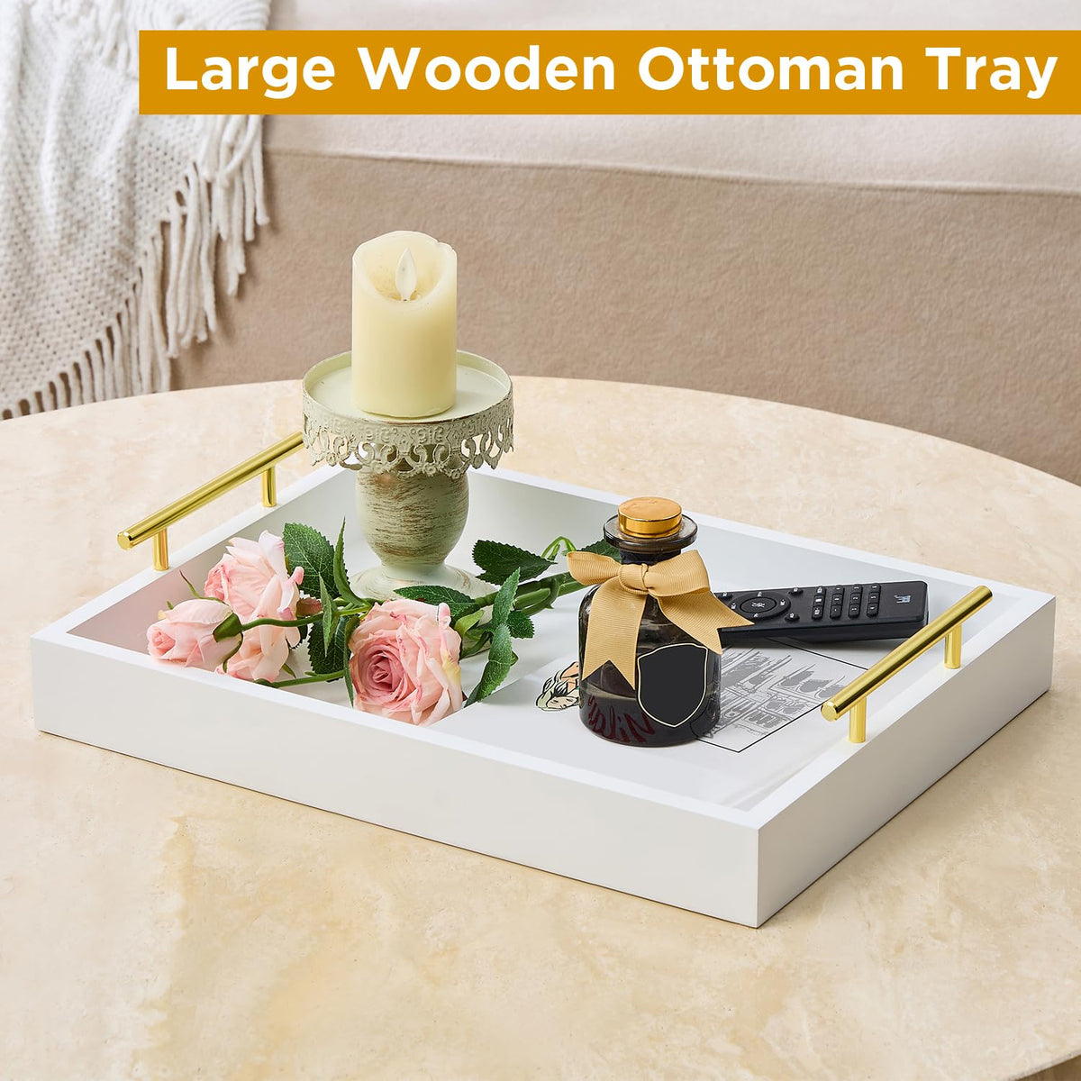 Moonlit Pond white decorative tray in bathroom setup for toiletries.