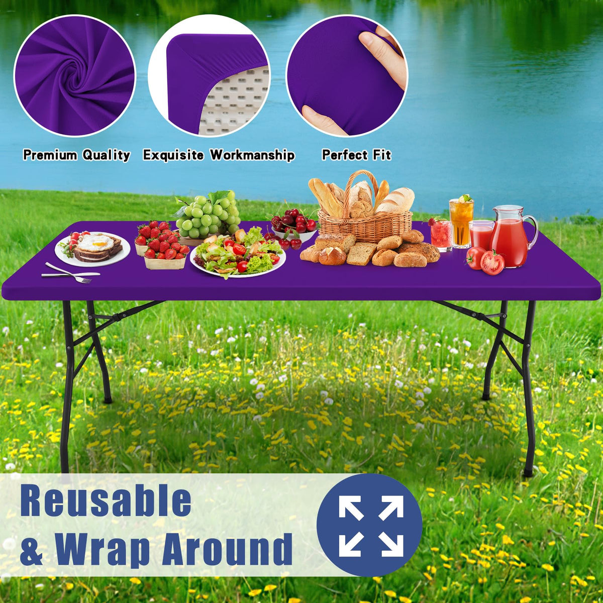 Moosfor purple rectangle tablecloth ideal for picnics and indoor events.