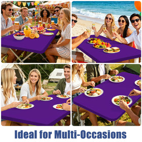 Moosfor 6ft purple tablecloth enhances event styling with versatility.