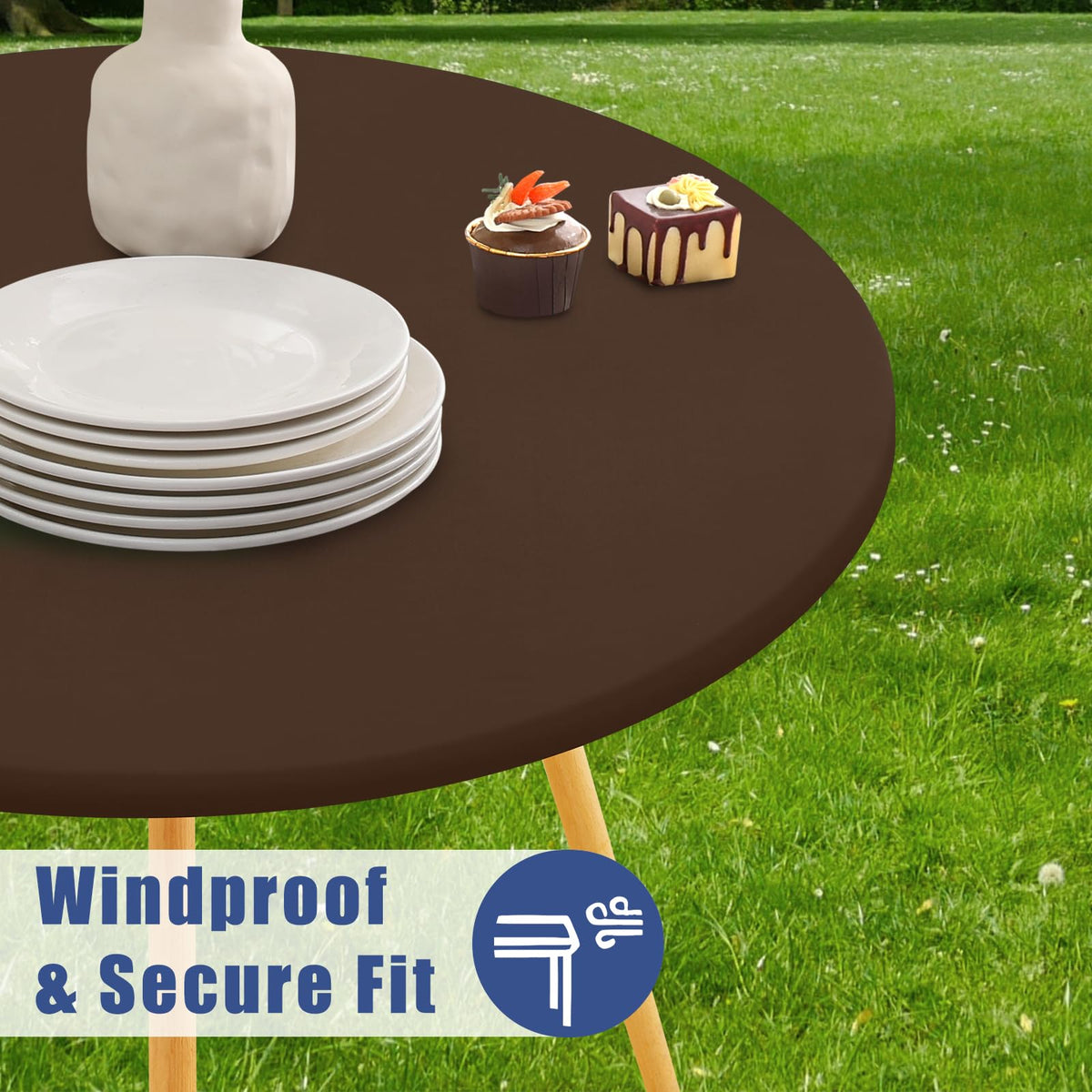 Moosfor Round Spandex Tablecloth provides windproof wrap with secure elastic edges.