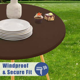 Moosfor Round Spandex Tablecloth provides windproof wrap with secure elastic edges.