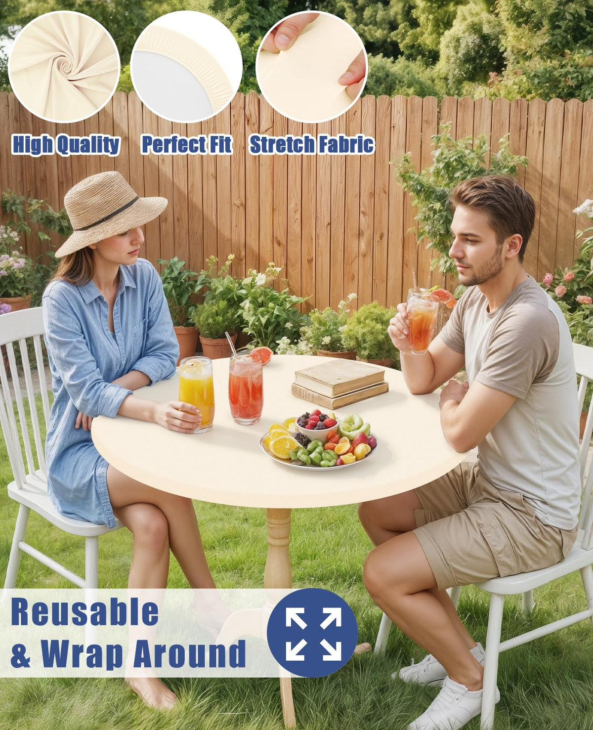 Moosfor round spandex tablecloth with durable stitching for long-lasting use