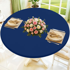 Moosfor round spandex tablecloth with elastic edge fitting 45–56 inch tables securely