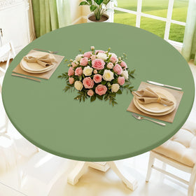 Moosfor round tablecloth with elastic-fit for secure coverage.