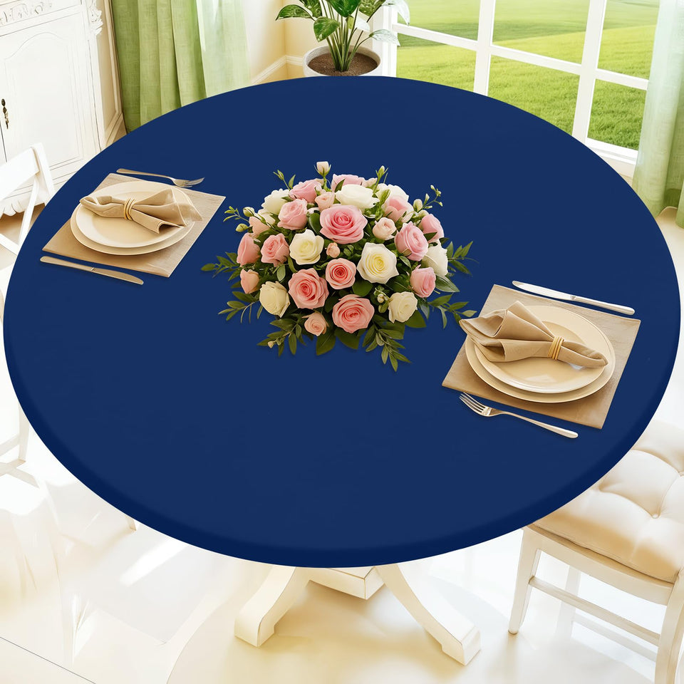 Moosfor round tablecloth with elastic fit securely covers tables