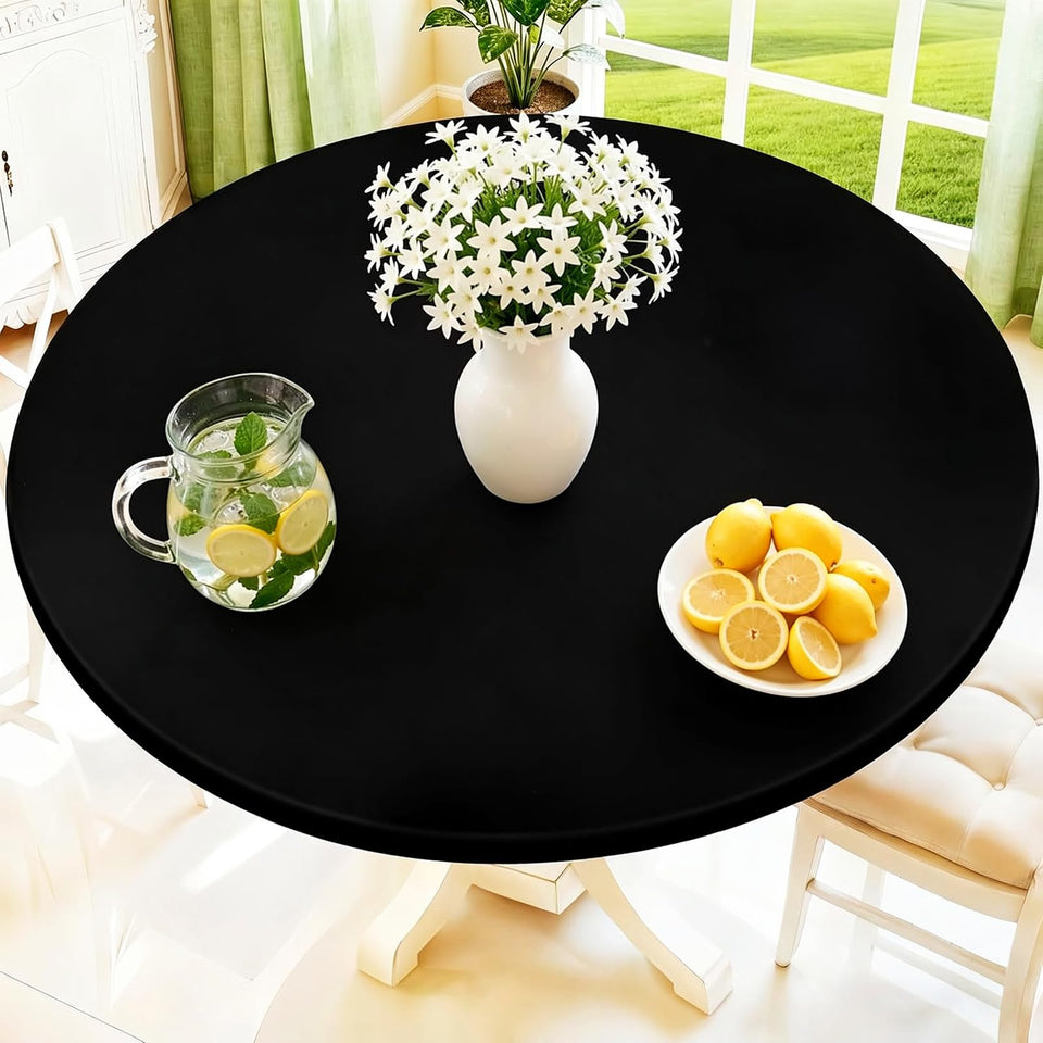 Moosfor round spandex tablecloth elastic-fit for a snug, secure surface.