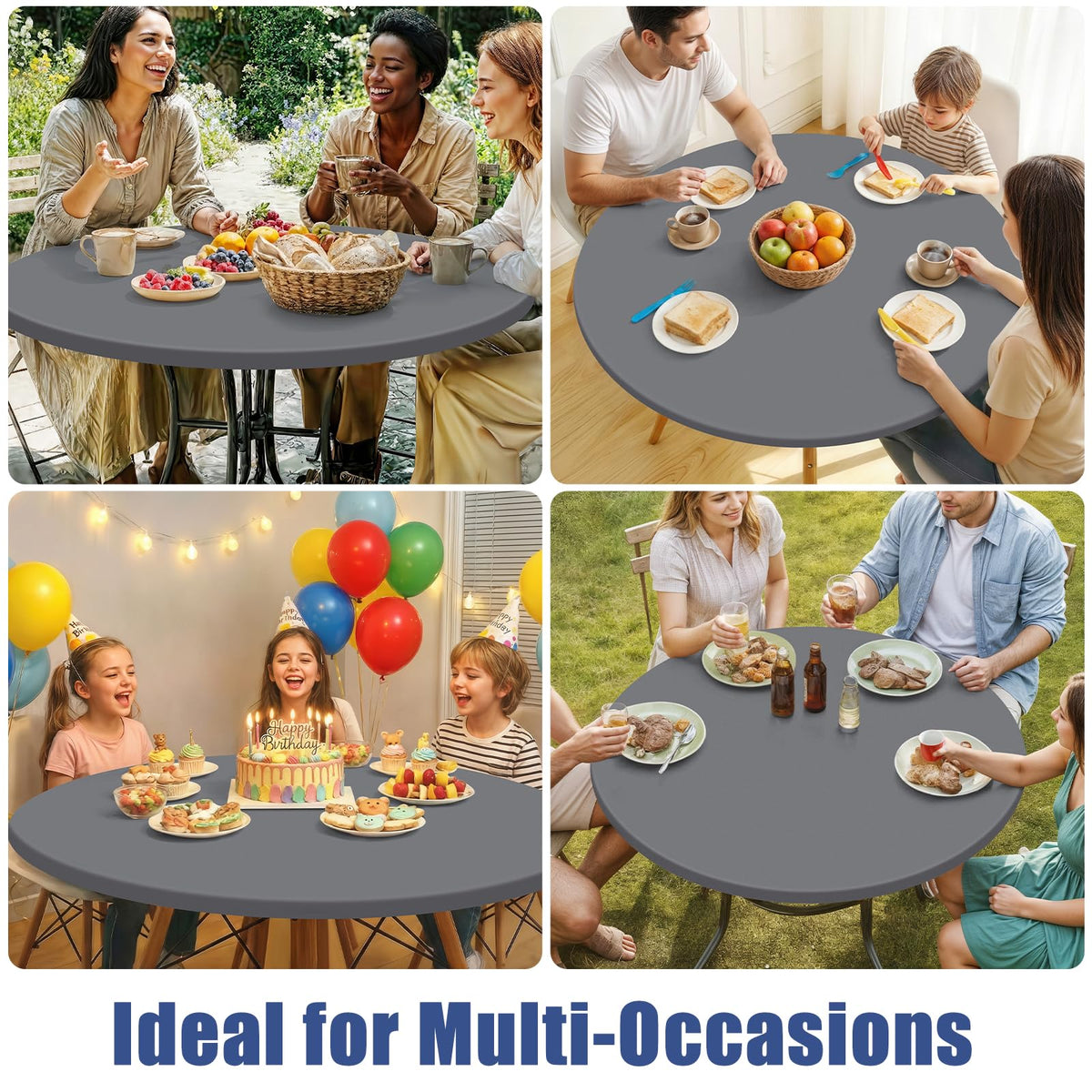 Moosfor round spandex tablecloth is machine washable for easy care.