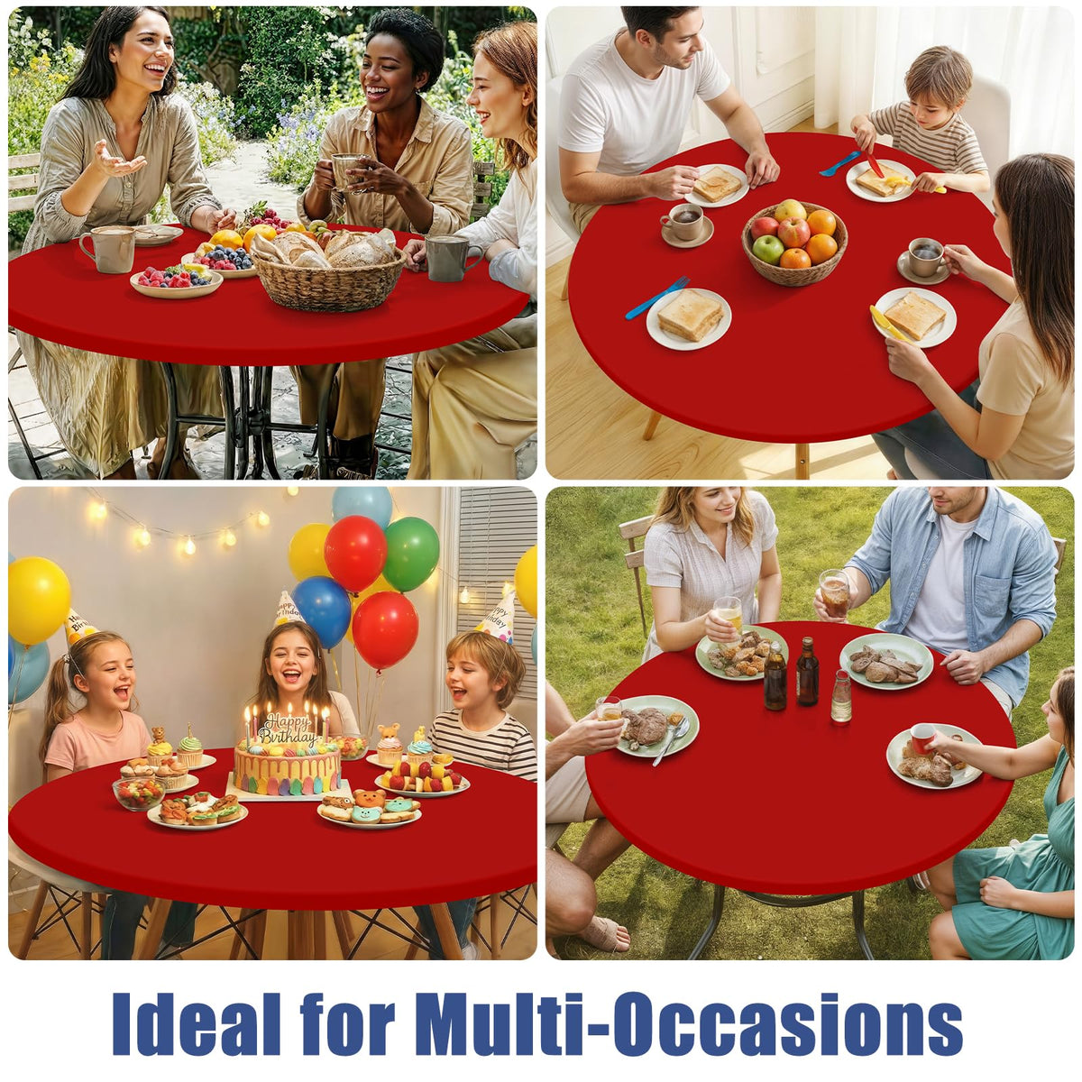 Moosfor round tablecloth in red color adds bold style.