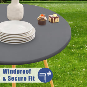 Moosfor round spandex tablecloth waterproof surface ideal for spills and easy cleanup.