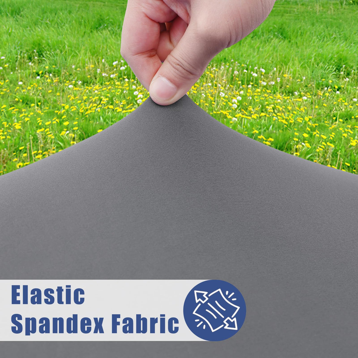 Moosfor round spandex tablecloth showing windproof edge for secure setup.