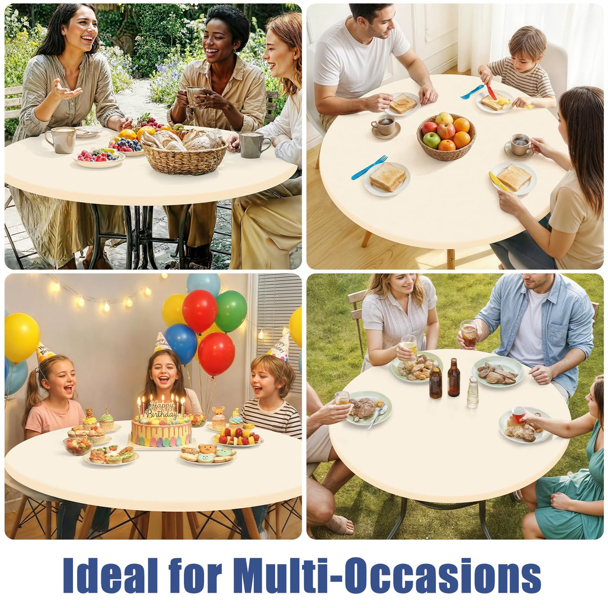 Moosfor round tablecloth with windproof wrap-around edges for secure placement