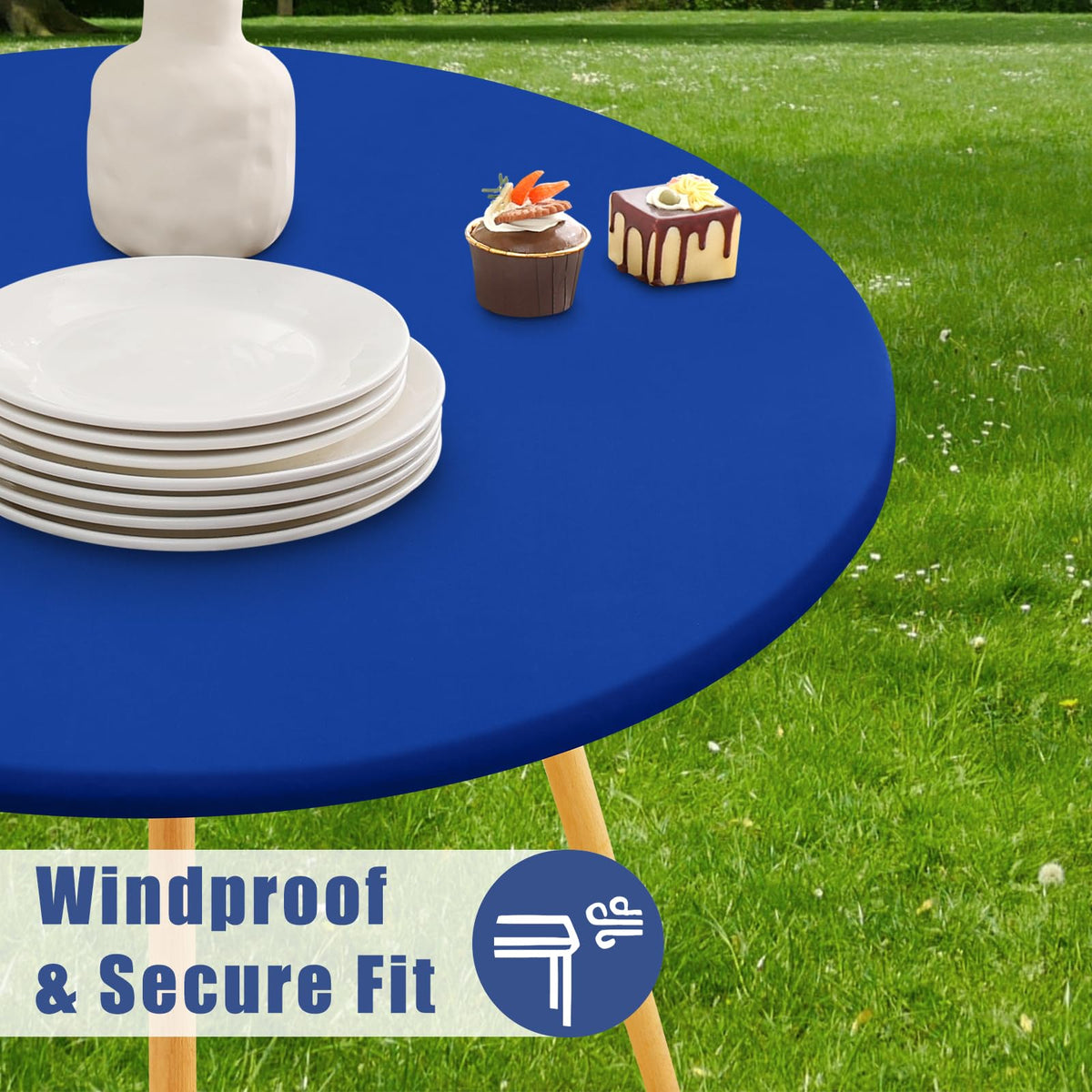 Moosfor round tablecloth waterproof-beads surface keeps liquids contained for easy cleaning.