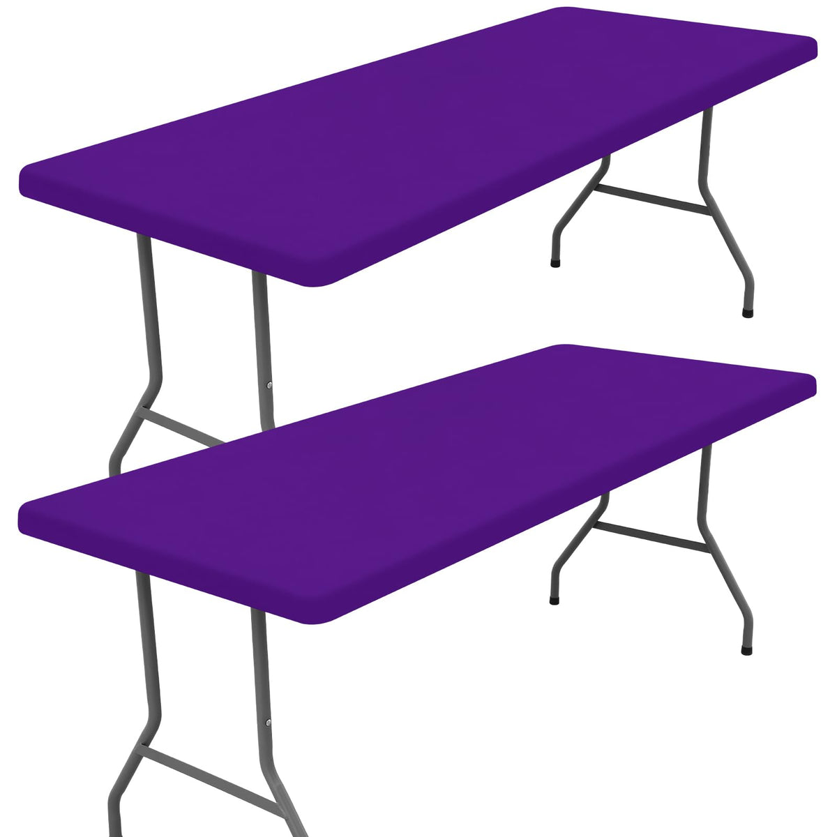 Moosfor spandex 6ft rectangle tablecloth in purple, snug outdoor fit.