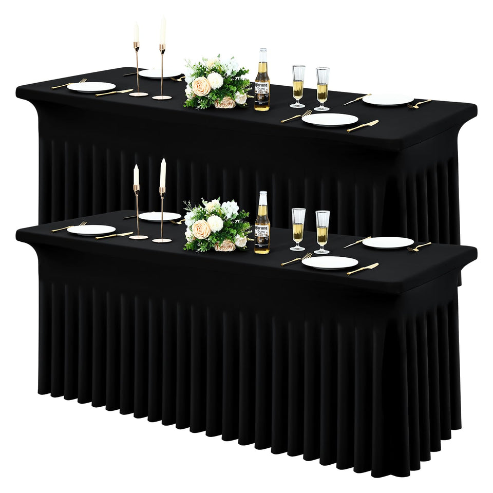Moosfor spandex fitted tablecloth shows snug elastic fit on a 6ft table