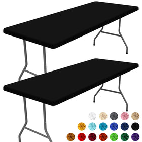 Moosfor spandex tablecloth in black 8ft rectangle with snug fit for outdoor tables.