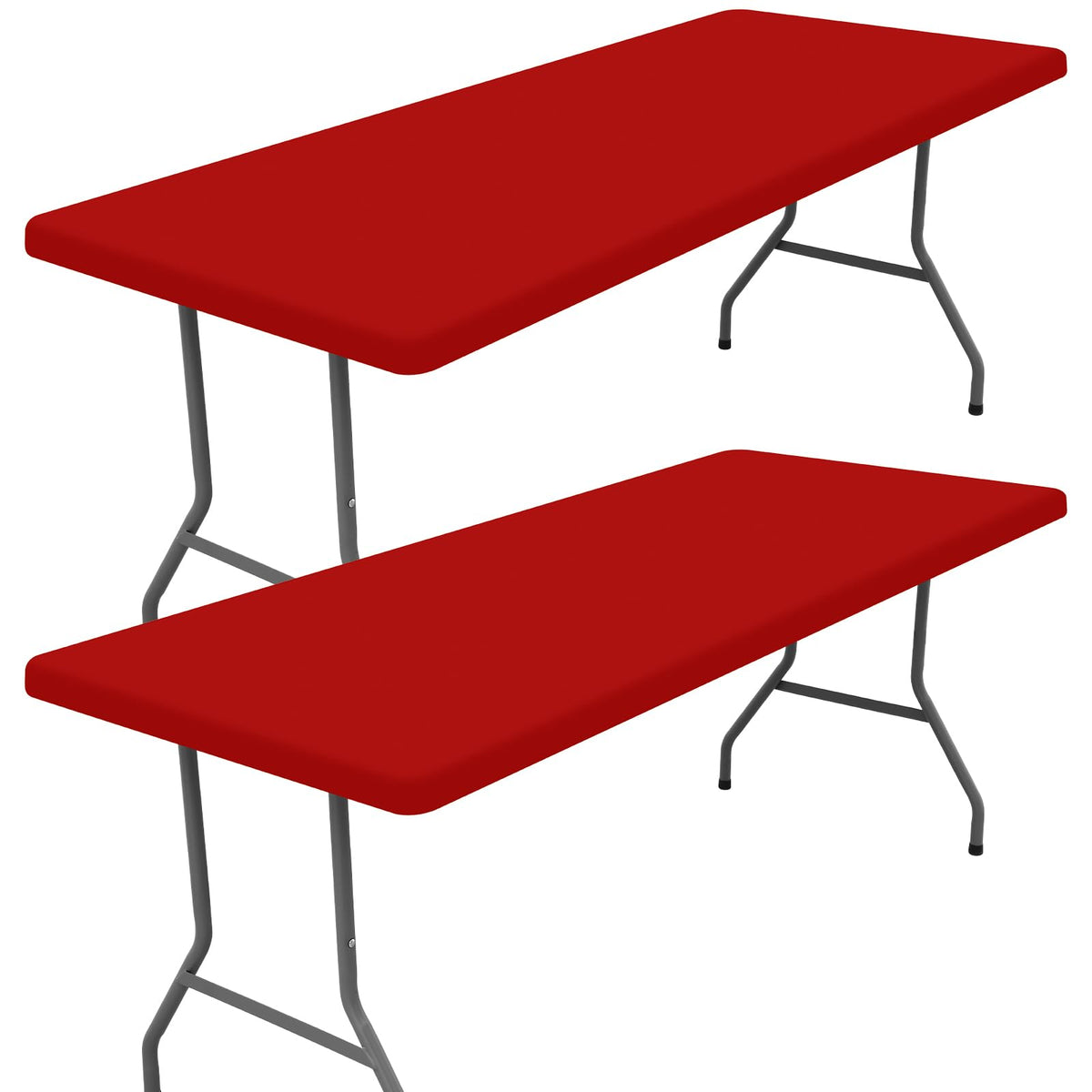 Moosfor red 6-foot rectangle tablecloth with stretch fit for outdoor picnics.