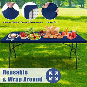 Moosfor table cloth used for camping with durable stretch fabric.