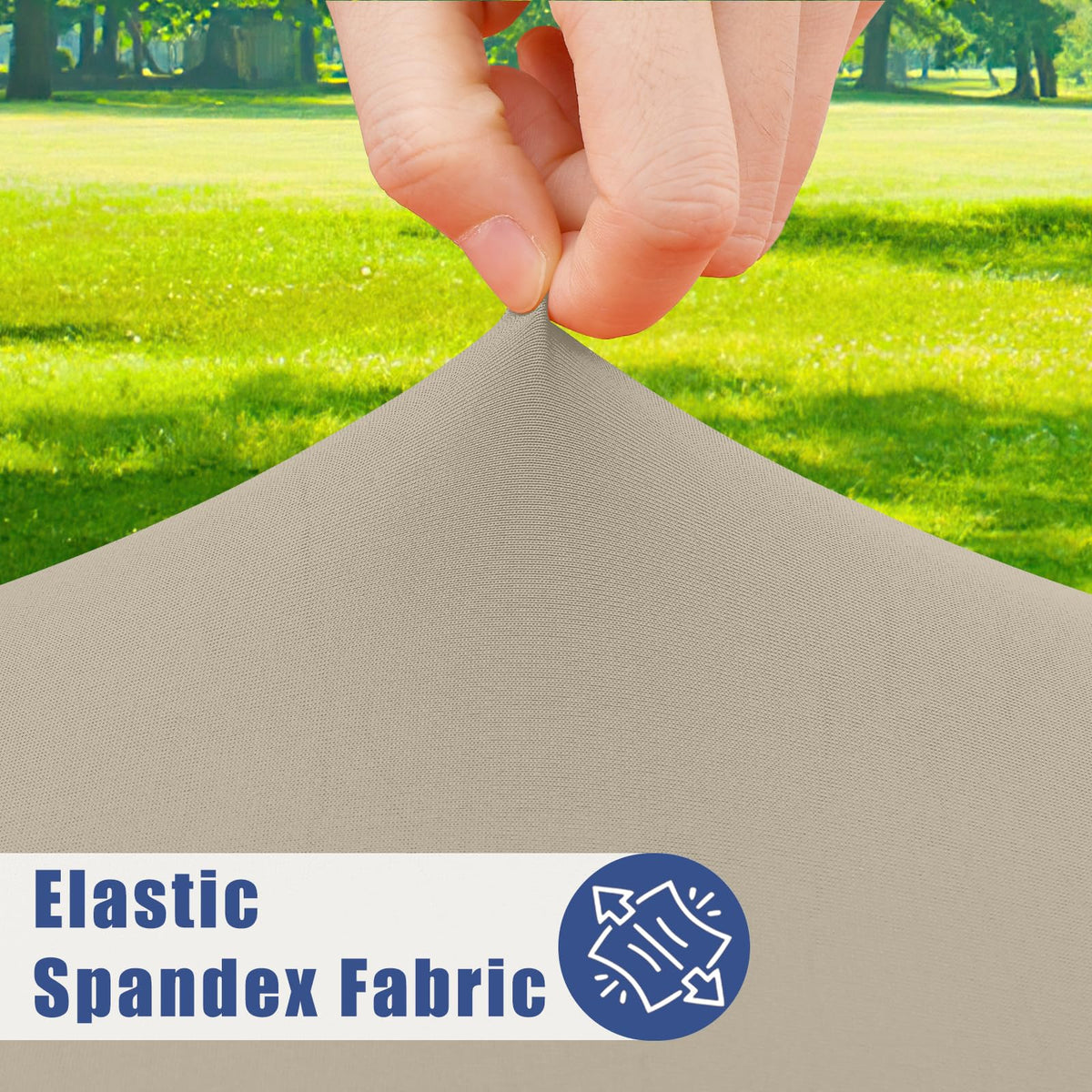 Moosfor tablecloth with wrap-around fit stays in place without clips.