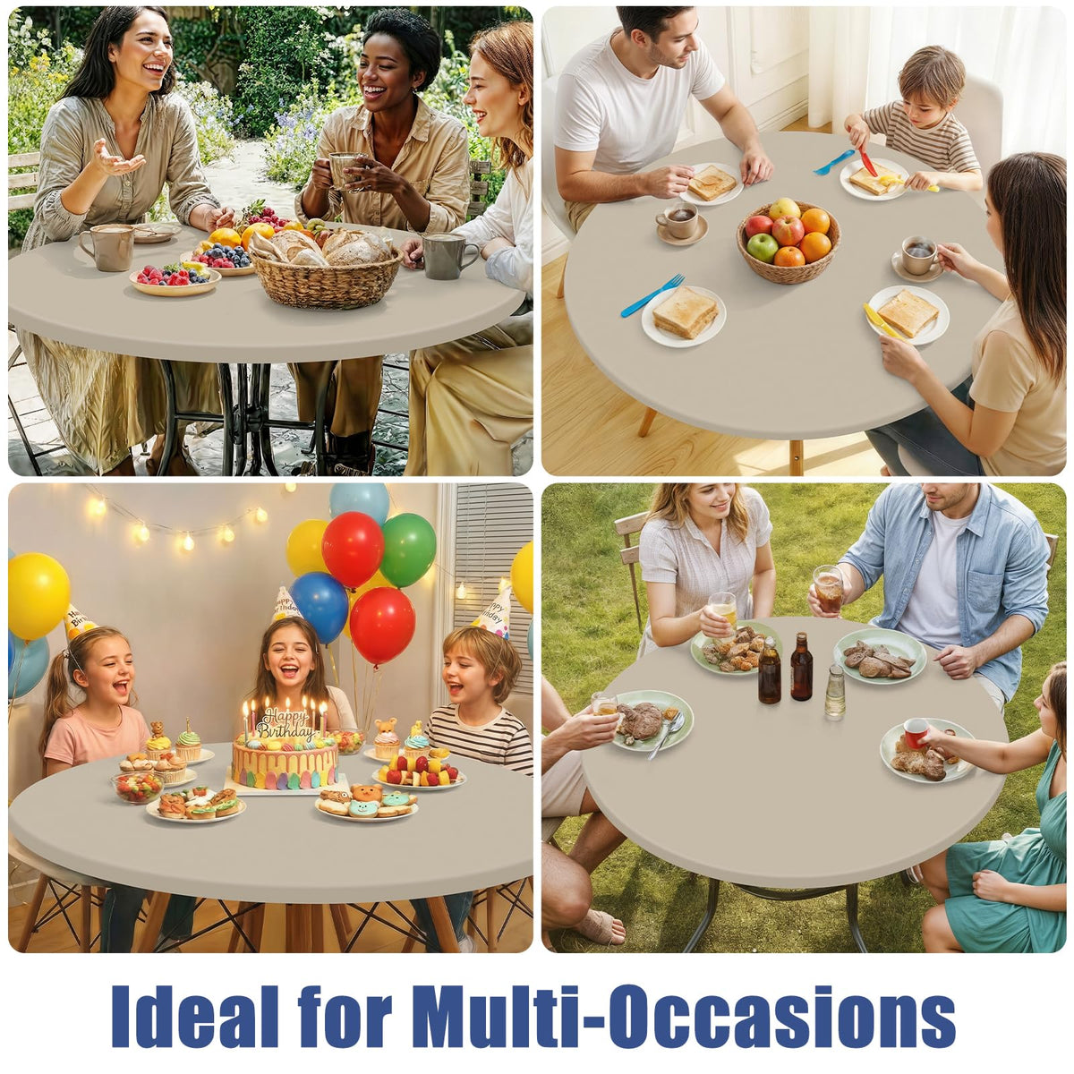 Moosfor taupe color tablecloth adds subtle elegance.