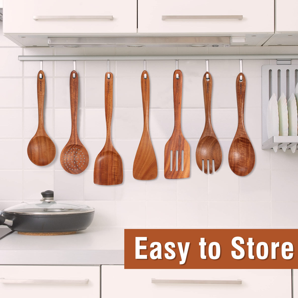 Mooues slotted spatula teak, perforated design reduces splatter while cooking