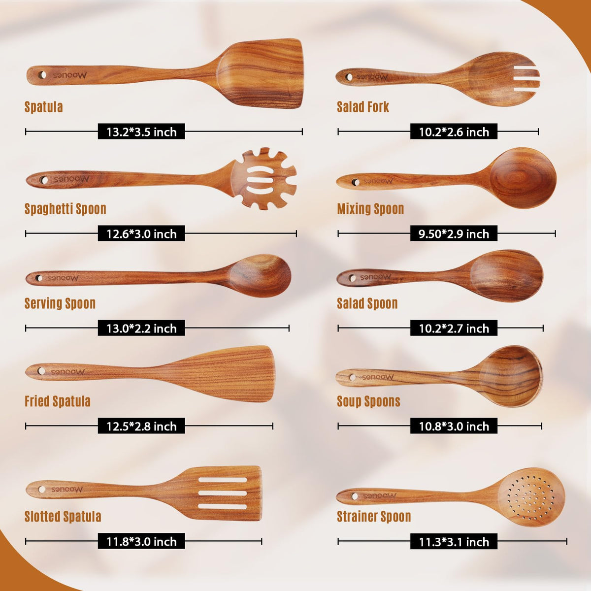 Mooues teak spoons durable and safe for nonstick cookware
