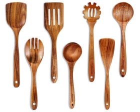 Mooues teak wooden spoons set hanging to dry after use