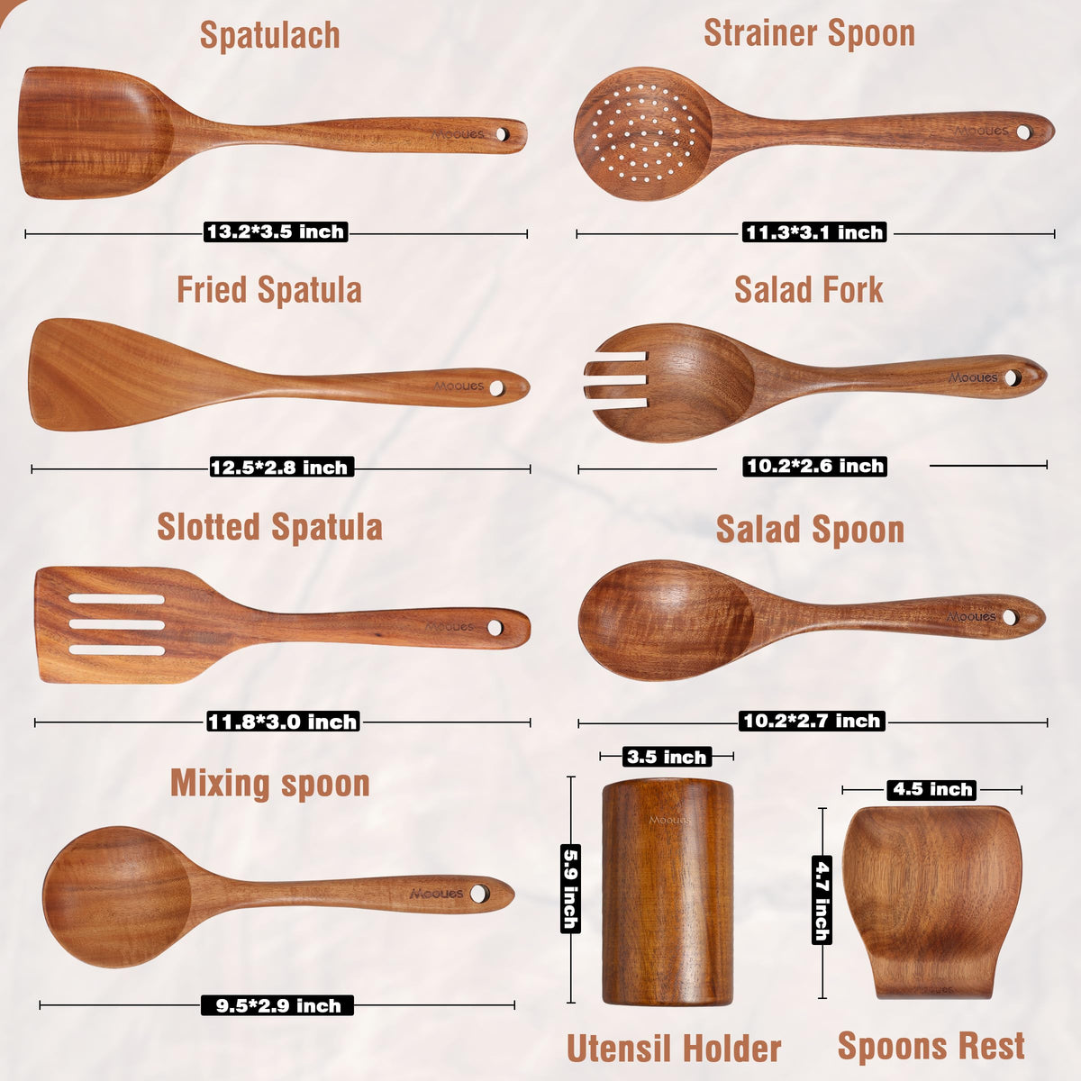Mooues teak utensil holder for organized counter storage