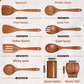 Mooues teak utensil holder for organized counter storage