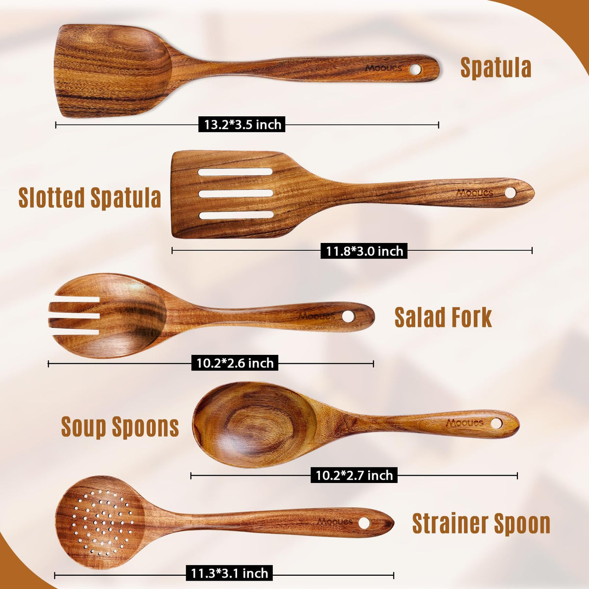 Mooues wooden utensils easy to clean with warm soapy water