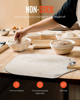 Mooues wooden-handle pizza peel for comfortable grip and cool handling.