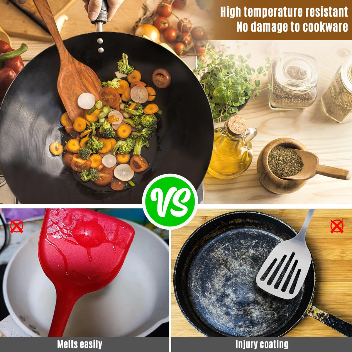 Mooues wooden spatula and spoon for smooth mixing without scratching pans