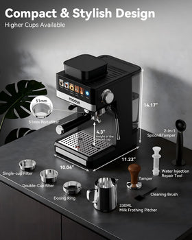 Mooye espresso machine countertop design fits small spaces.