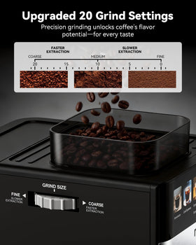 Mooye espresso machine with grinder microfoam wand ready for latte art.