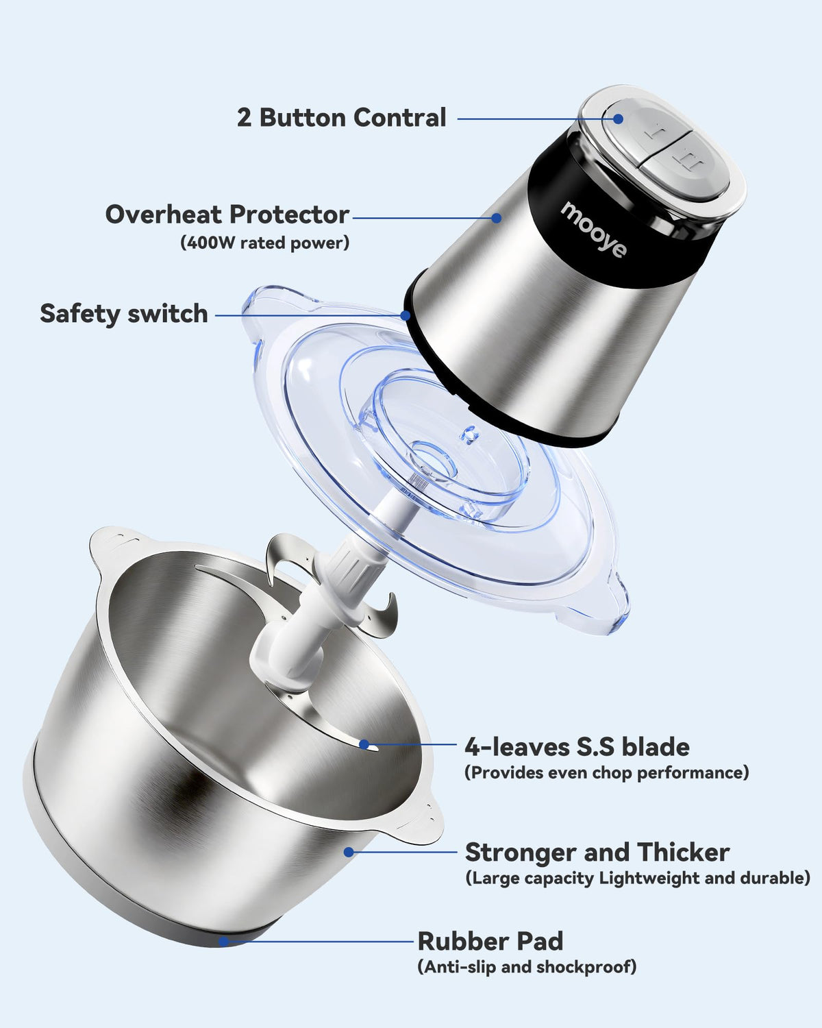 Mooye BPA-free bowl enables quick, residue-free cleaning.