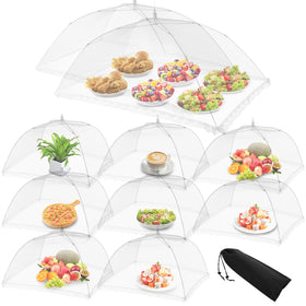 Moozetiz extra-large outdoor food cover in use guarding a platter outdoors