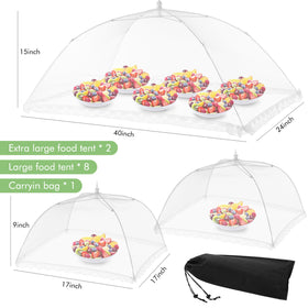 Moozetiz 17x17 large covers placed over plates at a picnic