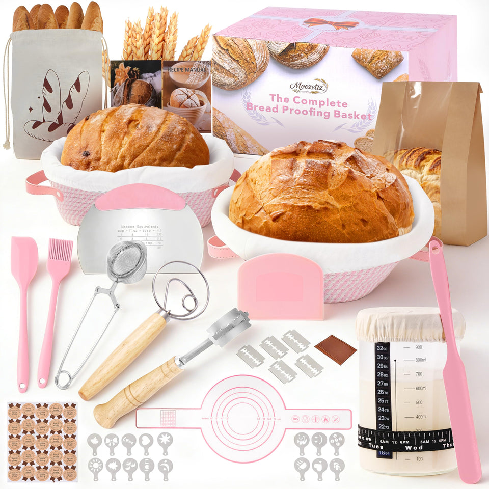 Moozetiz sourdough starter kit round banneton with liner for even proofing and crust