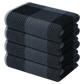 Mordimy buffalo-check towels folded, showing soft waffle texture for fast drying