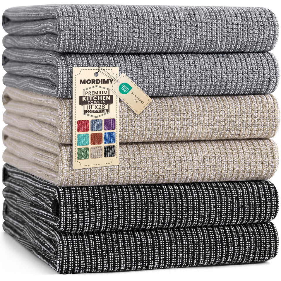Mordimy Premium Kitchen Towels flat-weave 18x28 grey for fast spill absorption and quick drying