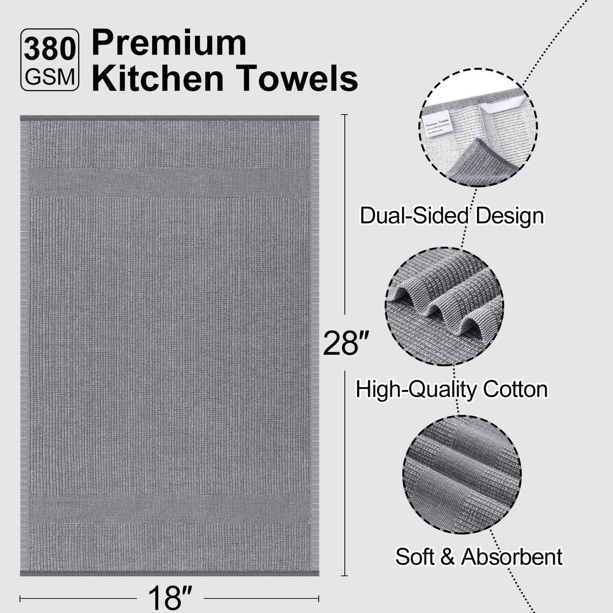 Mordimy Premium Kitchen Towels terry-absorbent 18x28 khaki ideal for grease and hand drying