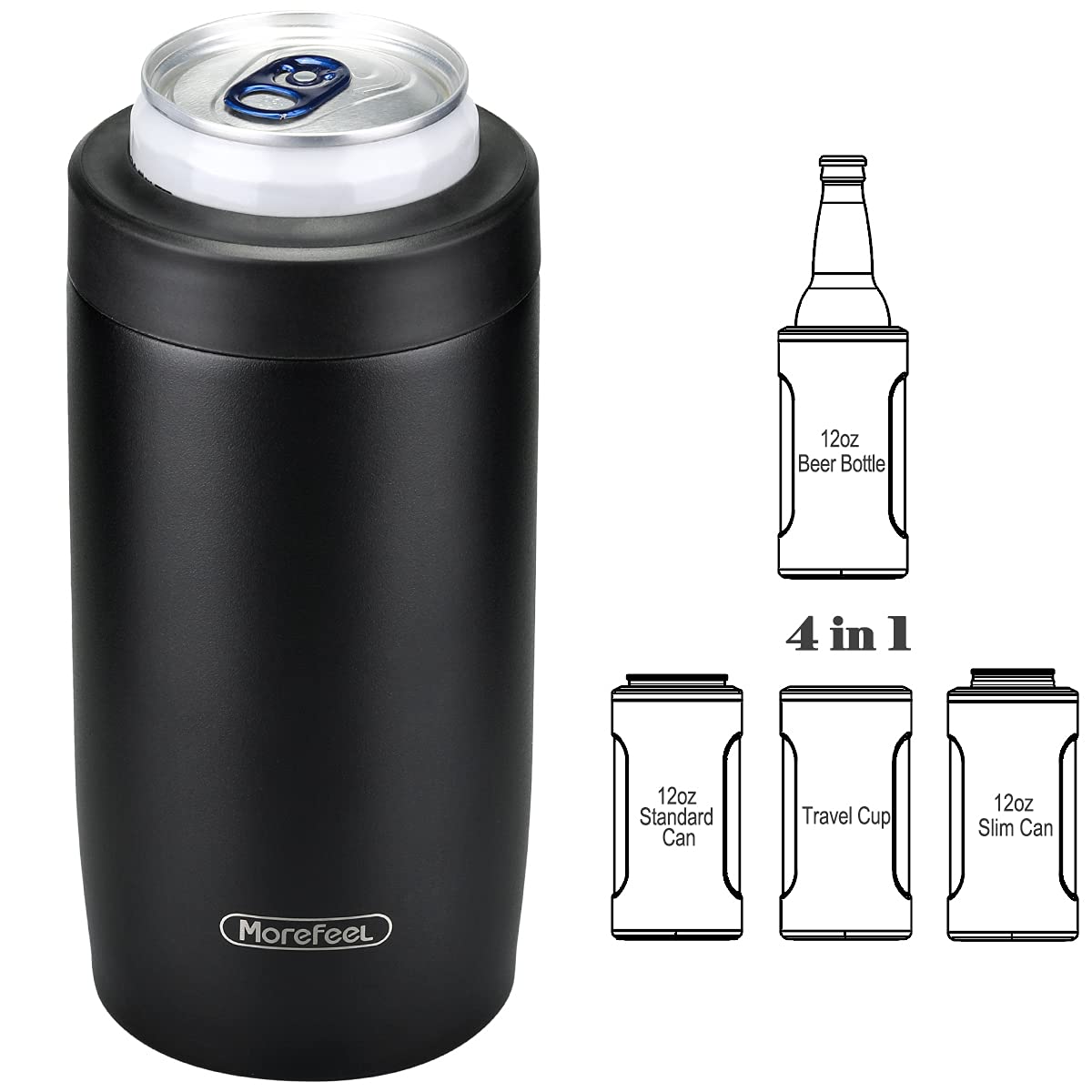 MoreFeel 4-in-1 skinny can cooler front view keeps a slim 12oz can ice-cold