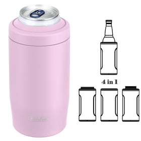 MoreFeel 4-in-1 pink cooler for 12 oz cans and bottles, keeping drinks cold.