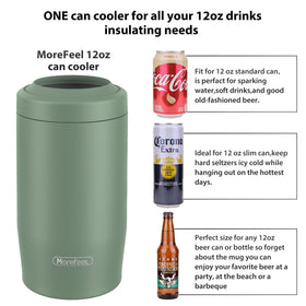 MoreFeel works with 12oz slim cans, standard cans, and bottles for flexible use.
