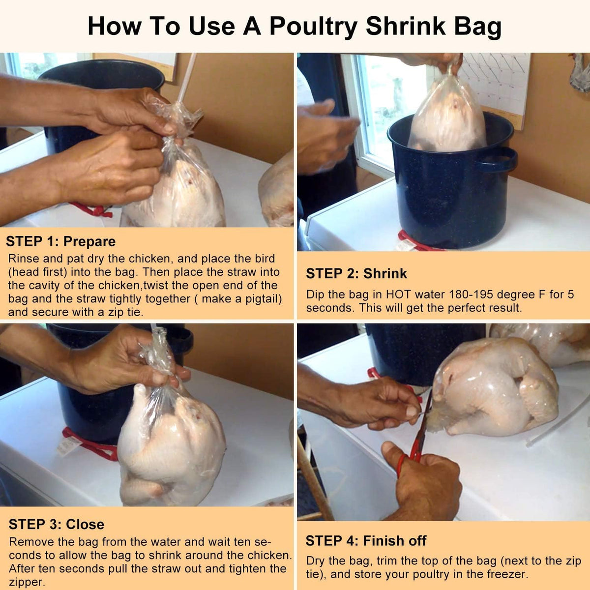 Morepack shrink bags shown sealing whole chicken or rabbit efficiently.