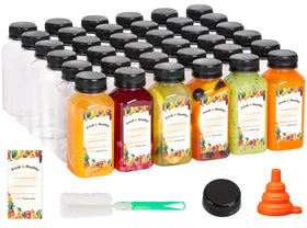 Moretoes 134-pack 8oz juice bottles with lids for organized beverage prep.