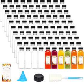 Moretoes 144-pack 16oz juice bottles with caps for organized storage.